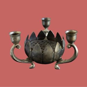 Vintage Leonard Lotus Centerpiece Triple Candle Holder